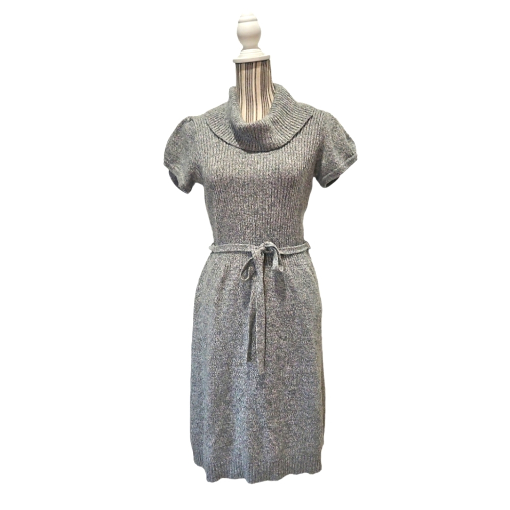 Signature Robbie Bee Women Gray White Knit Cowl neck Sweater Dress Size L